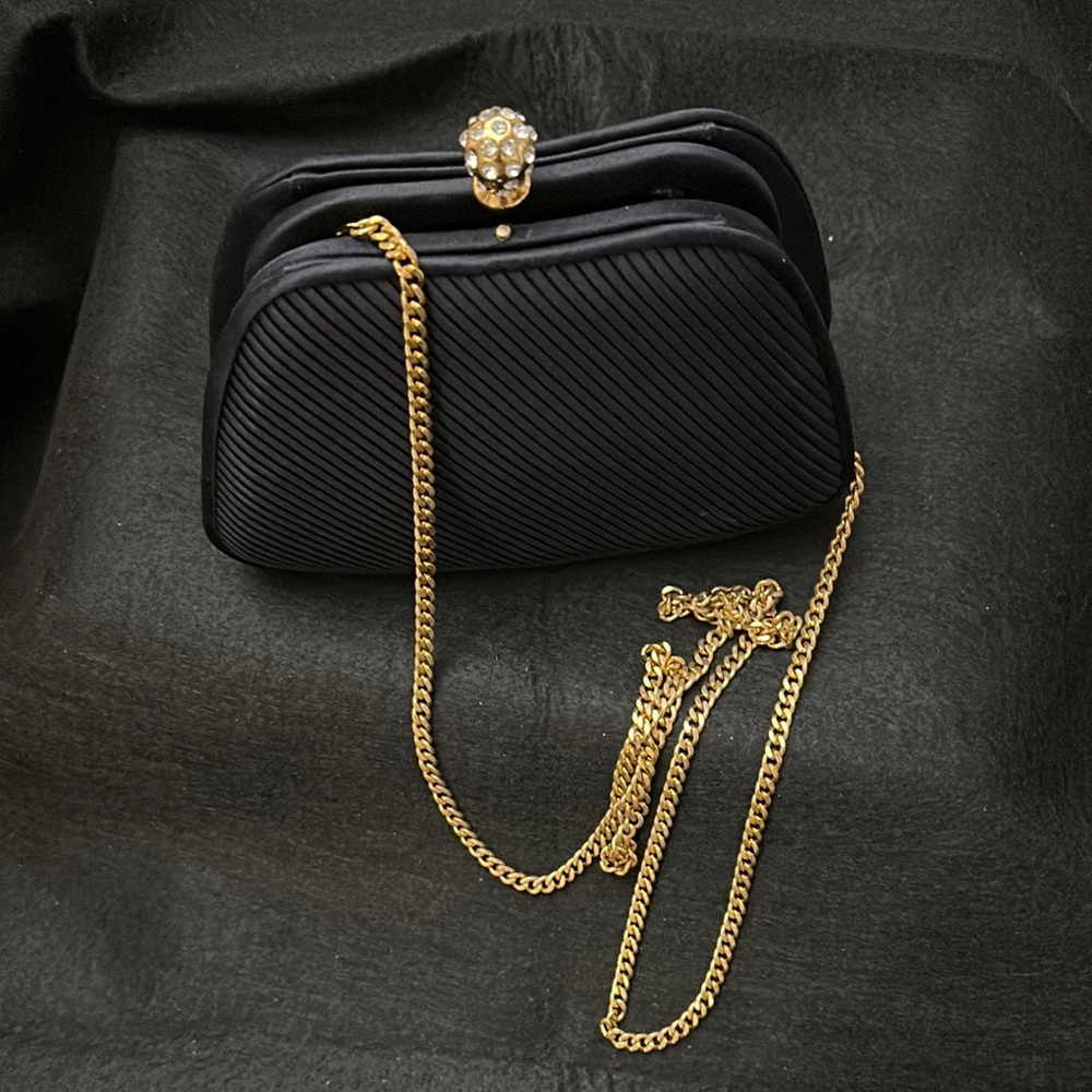 Elegant Navy Blue Clutch with Gold Chain
